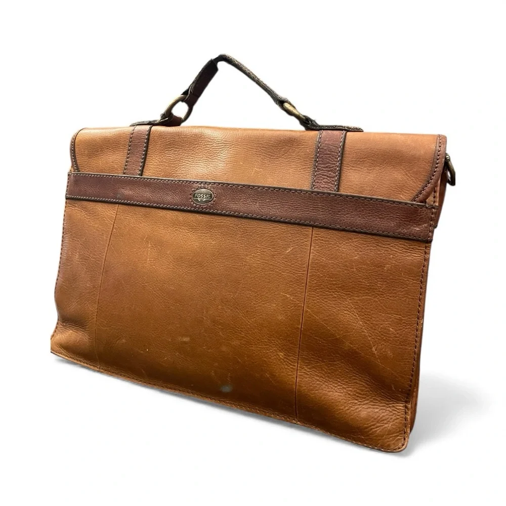Fossil Vintage Weekender Large Distressed Brown Leather Satchel Bag‎ Travel